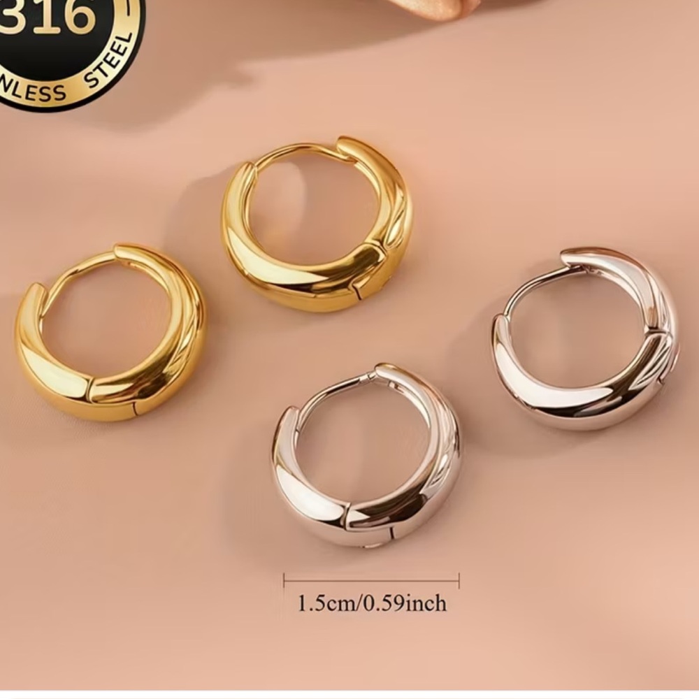 Elegant Stainless Steel Gold and Silver Hoop Earrings Set